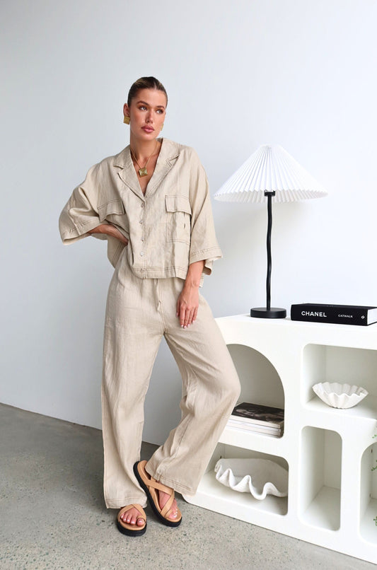 Blake Linen Top | Beige