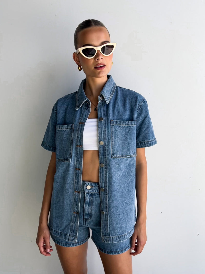 Savanna Denim Top | Mid Blue