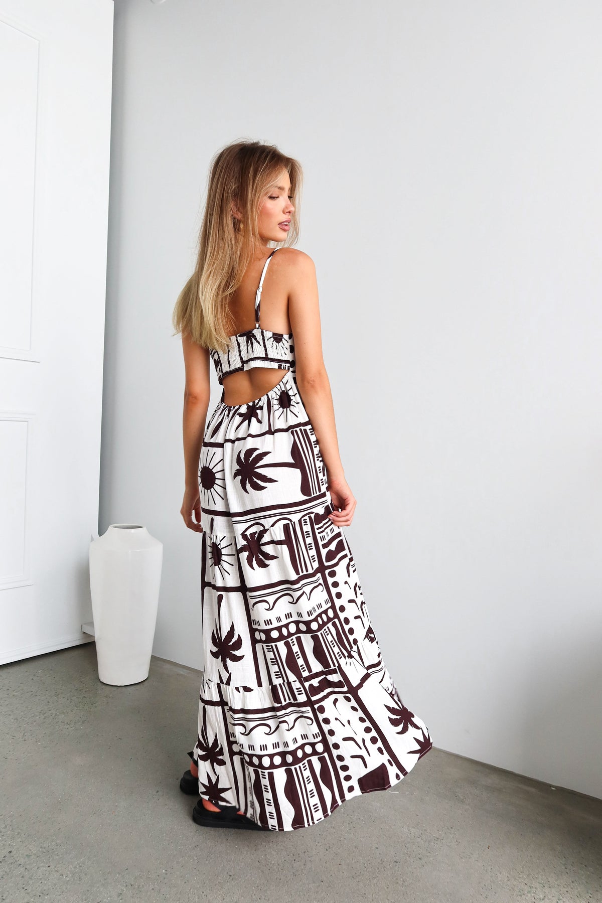 Tuscany Maxi Dress | White + Brown