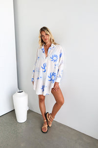 Sun and Waves Shirt Dress | White