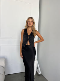 Callista Tie Front Satin Vest | Black