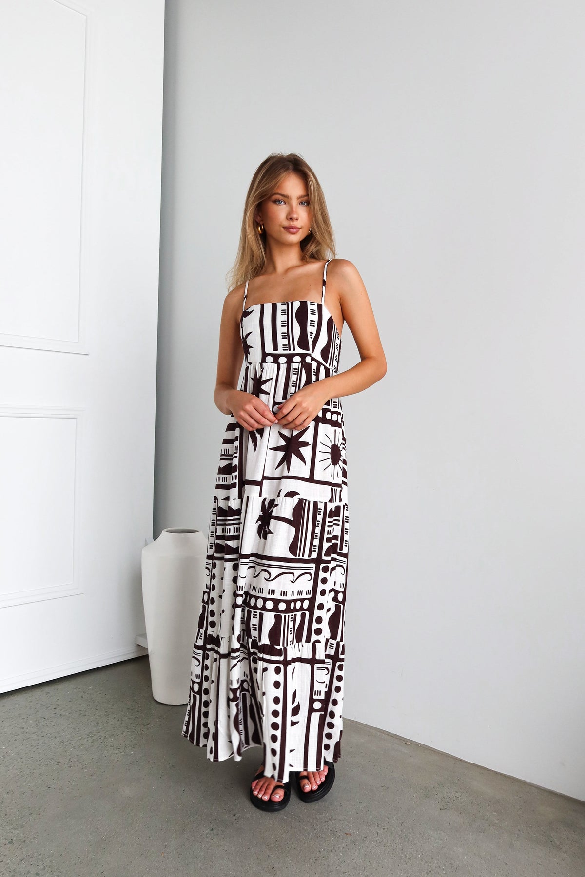 Tuscany Maxi Dress | White + Brown