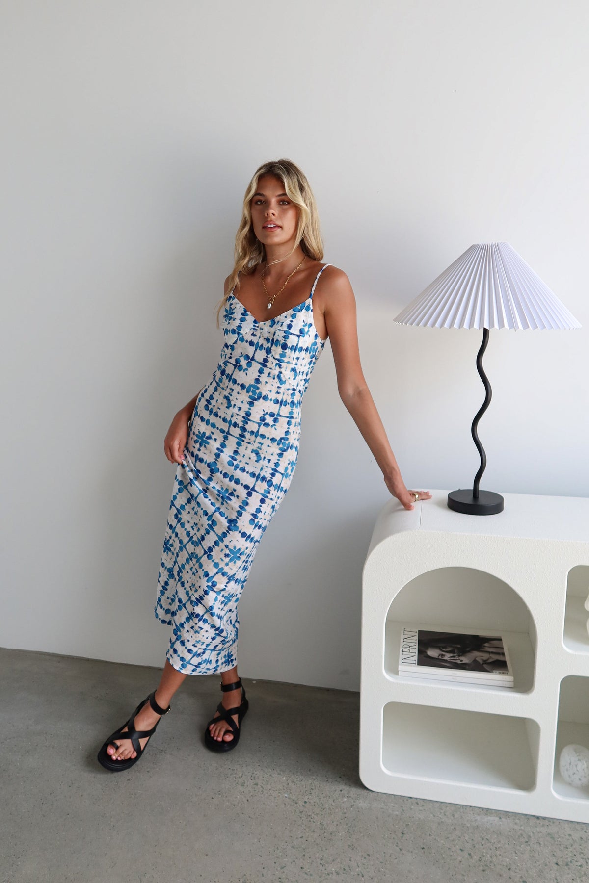 Elke Slip Dress | Blue + White Mosaic