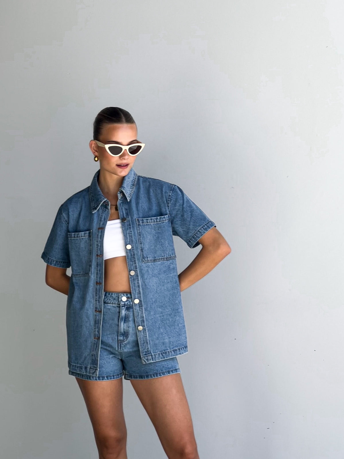 Savanna Denim Top | Mid Blue