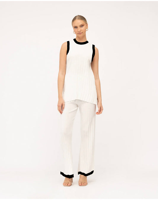 Venus Set | wide rib contrast Pant Set -white/black- By Frankie