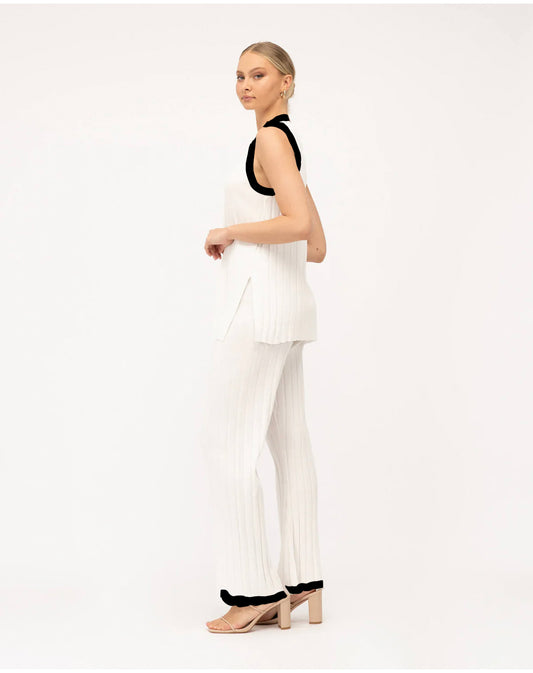 Venus Set | wide rib contrast Pant Set -white/black- By Frankie