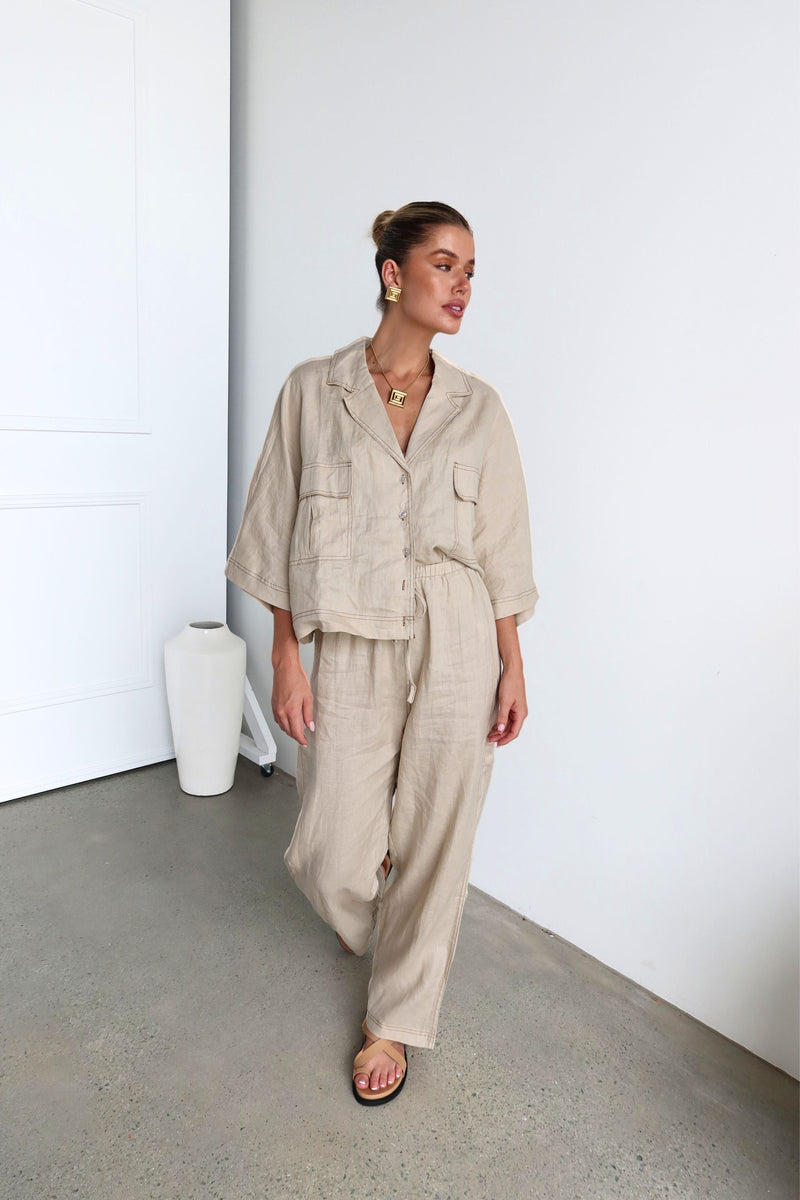 Blake Linen Top | Beige